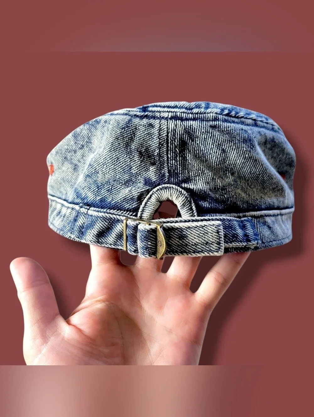 Cara Park | Blue Light Wash Denim Military-Style Cadet Cap (OS)